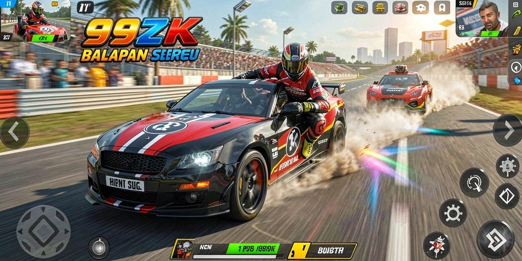Gambaran gameplay balapan dengan mobil kecepatan tinggi di 99ZK.
