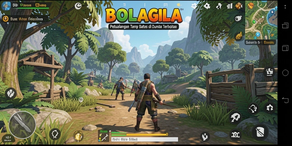 Tampilan gameplay BOLAGILA dengan eksplorasi dunia terbuka.