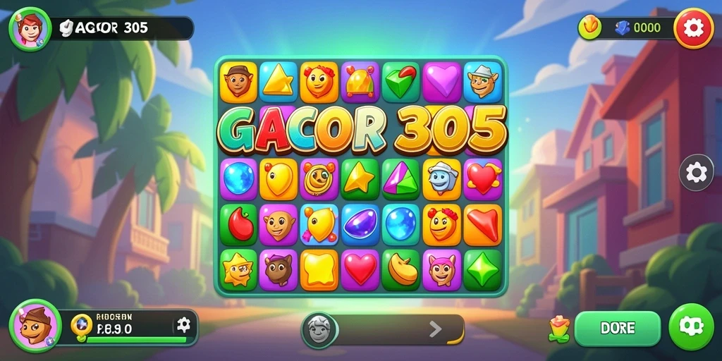 Screenshot utama GACOR305 menampilkan aksi gameplay seru dalam pencocokan item.