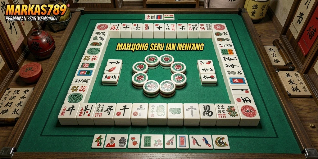 Screenshot gameplay MARKAS789 dengan tampilan ubin Mahjong yang berwarna-warni.