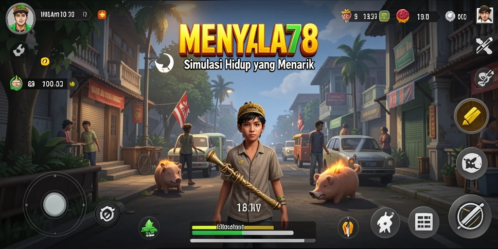 Tampilan gameplay utama MENYALA78 yang menampilkan interaksi sosial dan kreativitas.