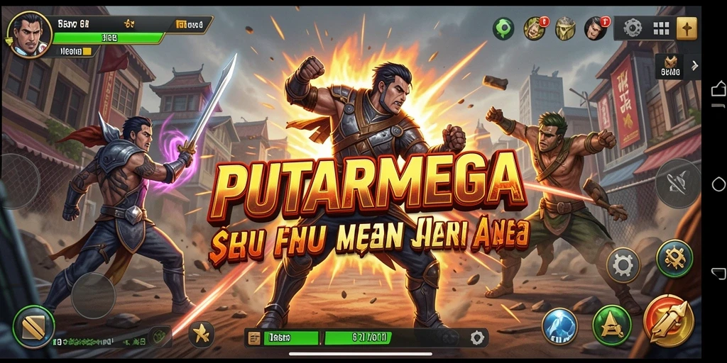 Tampilan gameplay seru dalam PUTARMEGA dengan aksi pertarungan yang menegangkan.