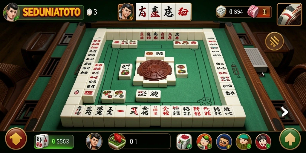 Tangkapan layar permainan SEDUNIATOTO menampilkan keseruan bermain Mahjong.