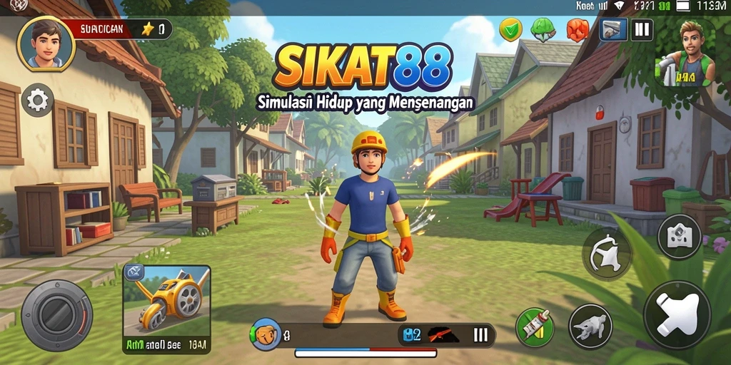 Tampilan gameplay SIKAT88 yang menampilkan simulasi kehidupan sehari-hari.