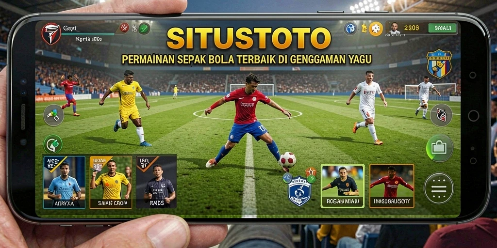 Gambaran antarmuka permainan sepak bola yang menarik dan interaktif.